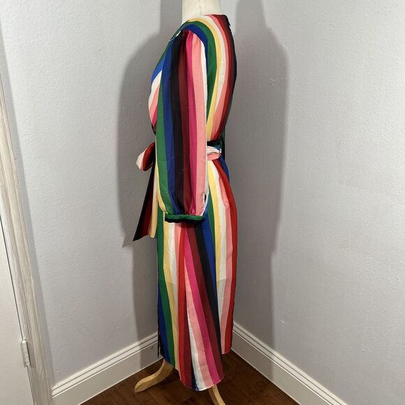 Alice Olivia Midi Dress Womens 8 Rainbow Stripe Tie Dyanna Wrap Festival Y2K - Picture 2 of 12